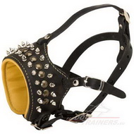 Leather Dog Muzzle with Spikes Decorated Dog Muzzle