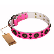 Pink
Leather Collar with Rounds Brass-plated