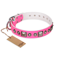 Pink Leather Collar
with Square Plates Pink Studded Collar for Dogs