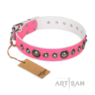 Collier pour chien cuir rose