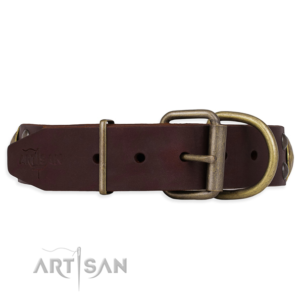 Dark Brown Leather Dog Collar Multifunctional