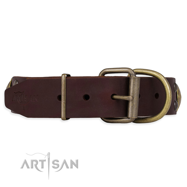 Dark Brown Leather Dog Collar Multifunctional