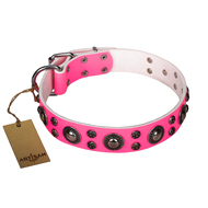 Pink Leather Dog Collar