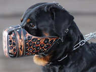 Rottweiler Hand painted leather dog muzzle "Vulkaan"