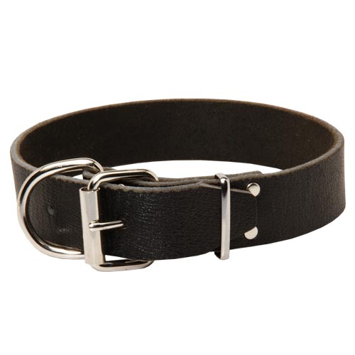 Wide Black Leather Dog Collar Flat