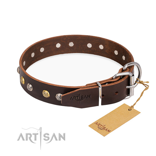 Handgemaakte halsband hond van leer FDT Artisan