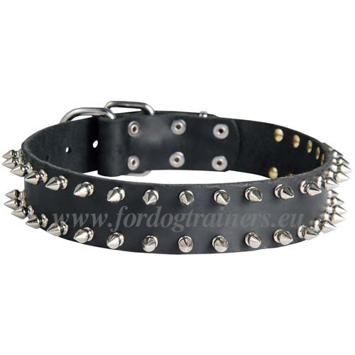 Large Dog Leather Collar with Spikes