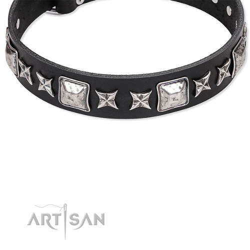 Soft Black Leather Dog Collar with Studs