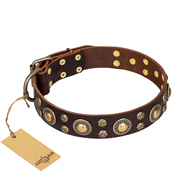 Fancy Brown Dog Collar Flower Melody FDT Artisan