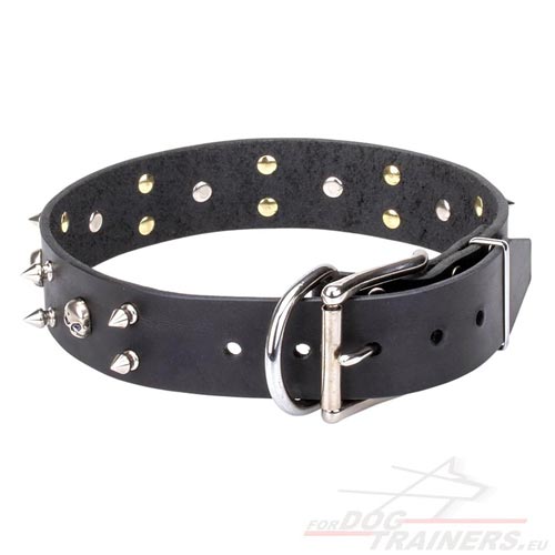 Wide Black Leather Collar Decorated