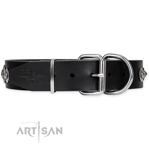 Custom Leather Collars Black with Studs