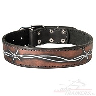 "Barbed Wire" handpainted leather dog collar for Doberman