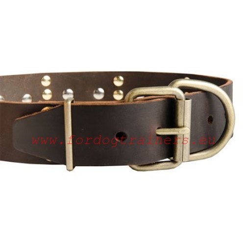 Wide dog collar of thick genuine leather for German Shepherd