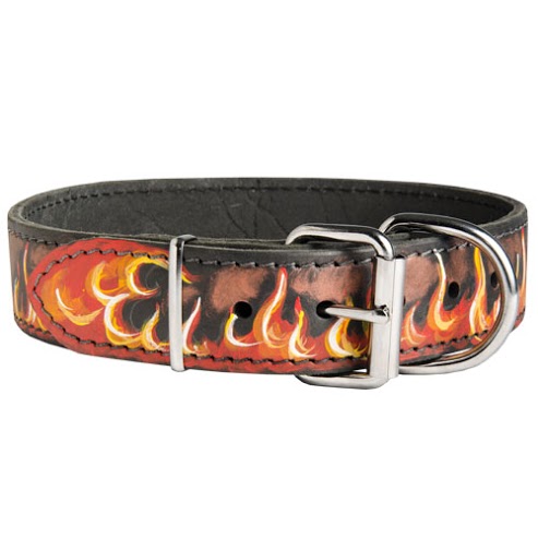 Collier chien peint avec Flammes