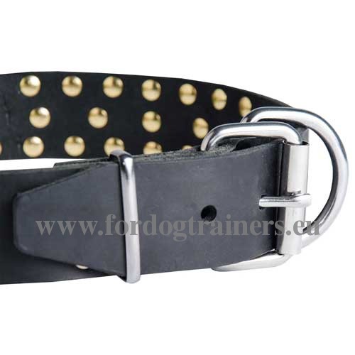 Lederen spiked halsband voor Laika met gesp en D-ring