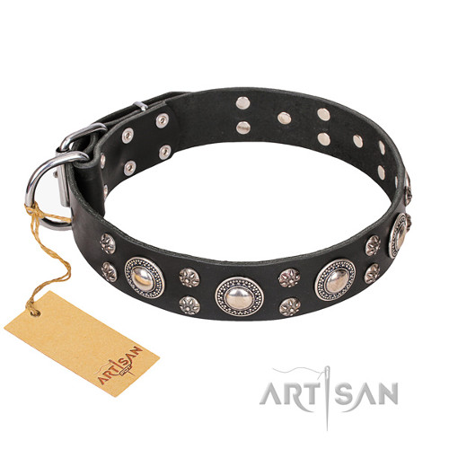 Black Leather Dog Collar "Vintage Necklace" FDT Artisan - Click Image to Close