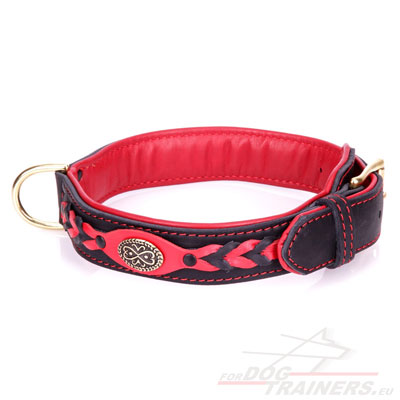 Red and Black Braided Dog Collar Padded - Click Image to Close