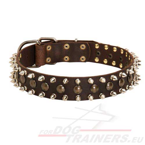 Leather Dog Collar with Spikes and Studs - Click Image to Close