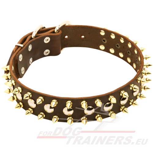 Messing Spikes Halsband met Vernikkelde Knoppen