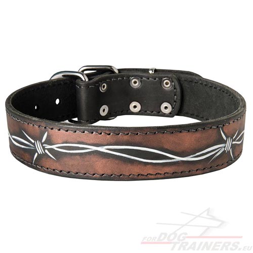 Leather Dog Collar with Design of Barbed Wire - Click Image to Close