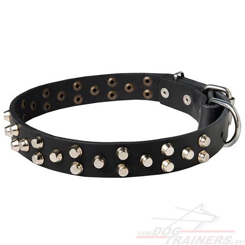 Handmade Dog Leather Collar with Pyramids - Click Image to Close