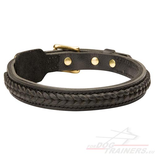 Dog Collar Leather Braided - Click Image to Close