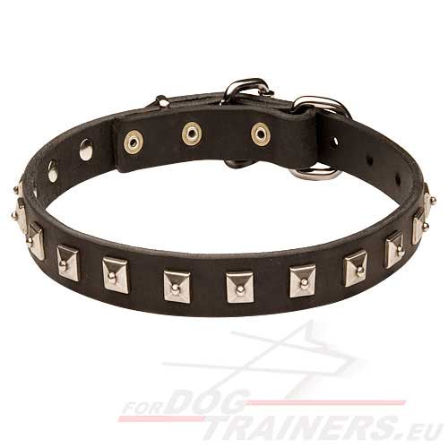 Studded Dog Collar Black Leather ◆ - Click Image to Close