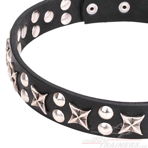 Incredible Leather Collar with Stars and Studs ➽ - Click Image to Close