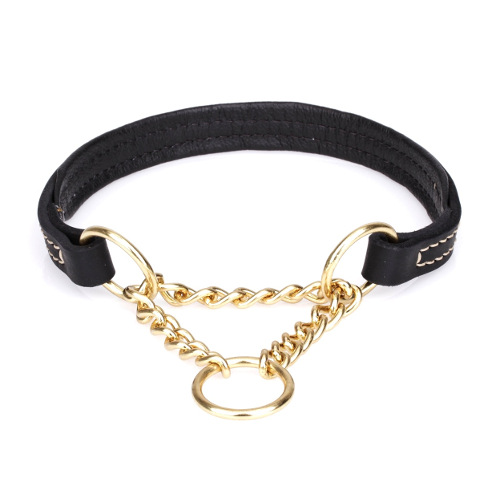 Leather Martingale Collar for Dog with Plated Loop