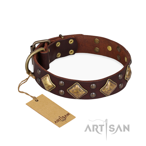 Brown "Golden Square" Dog Collar FDT Artisan◇◦ - Click Image to Close