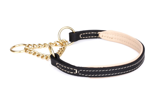 Half Check Collar for Dogs with Gold-looking Chain - Click Image to Close