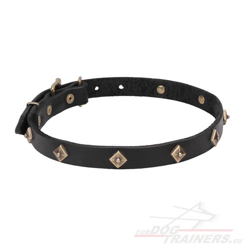 Leather Canine Collar with Decorative Brass Rhombs◈ - Click Image to Close