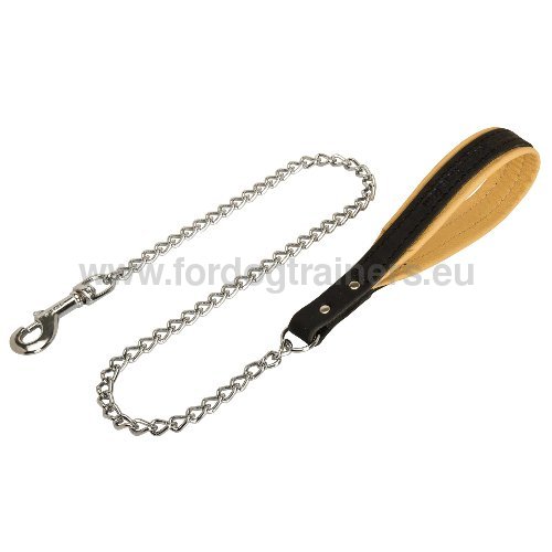 Chain Leash of Steel with Leather Handle for Walking - Click Image to Close