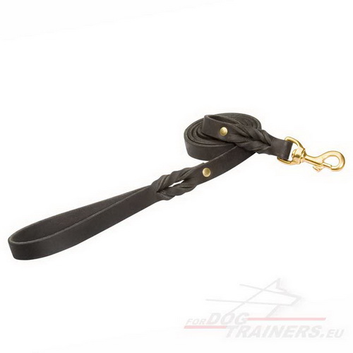 Leather Dog Leash with Braided Leather at the Snap - Click Image to Close