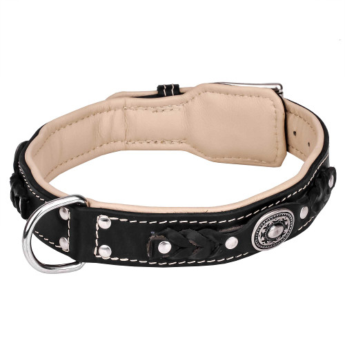 Luxurious Leather Collar Braided with Rivets - Click Image to Close