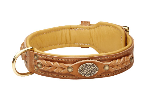 Royal Dog Collar of Tan Genuine Leather - Click Image to Close