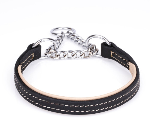 Leather Half Check Collar MC with Stitching - Click Image to Close