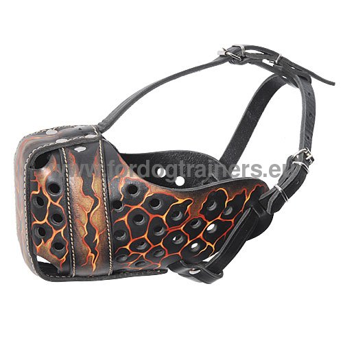Painted Leather Dog Muzzle ''Volcano'' - Click Image to Close