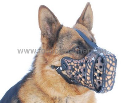 German Shepherd Hand Painted Leather Dog Muzzle "Croco" - Click Image to Close