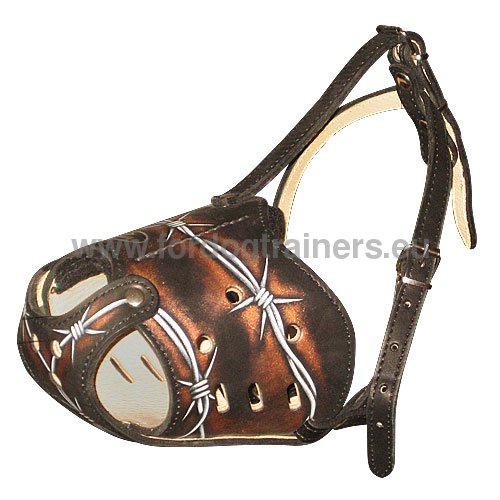 Painted Leather Dog Muzzle ''Barbed Wire'' - Click Image to Close