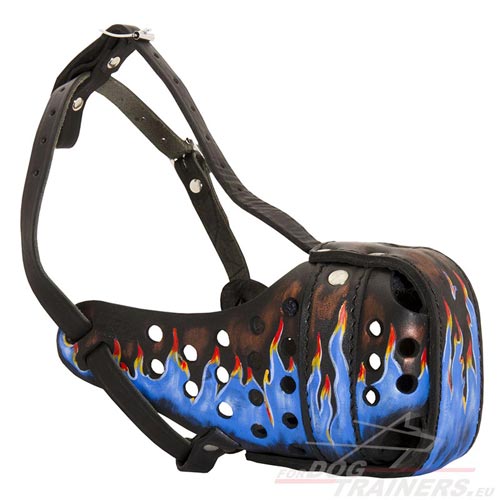 Stylish Hand-Painted Leather Dog Muzzle - Click Image to Close