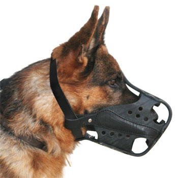 German Shepherd leather working muzzle, optimum ventilation - Click Image to Close