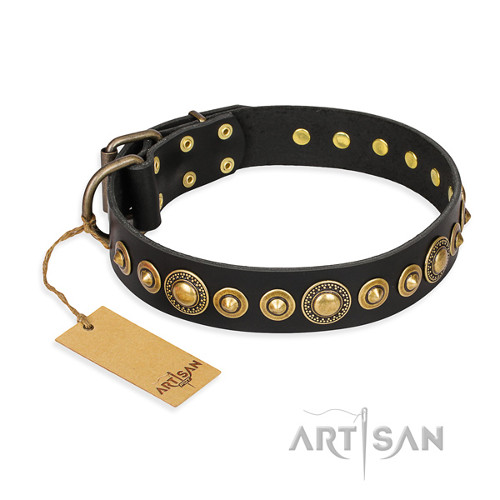 Wide Leather Collar "Gold Mine" FDT Artisan for Big Dogs - Click Image to Close