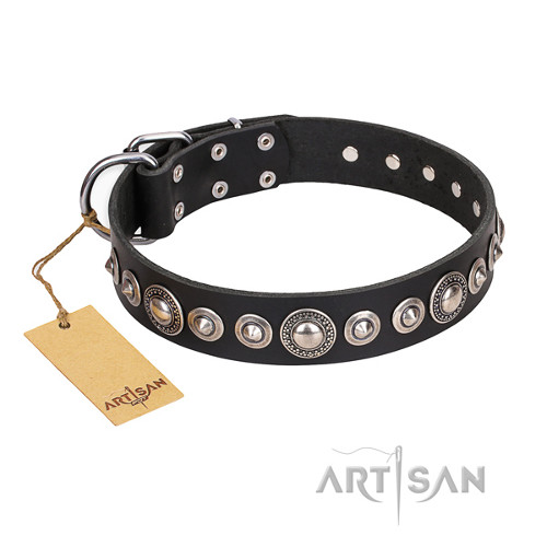 Black Leather Dog Collar "Strict Elegance" FDT Artisan - Click Image to Close